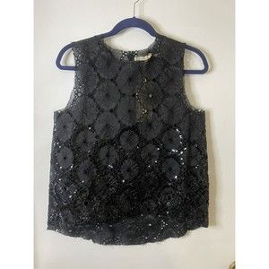 Chelsea NWT black womens small lace Sequins sleeveless top curved hem